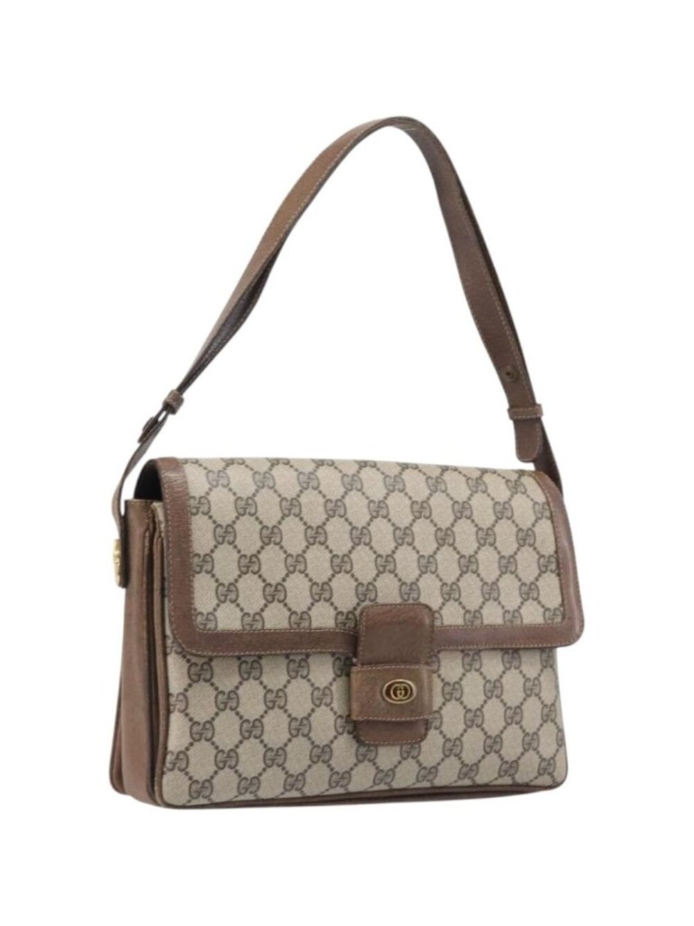 GUCCI GG Supreme Shoulder Bag PVC Beige Gold Tone 1 001 4084